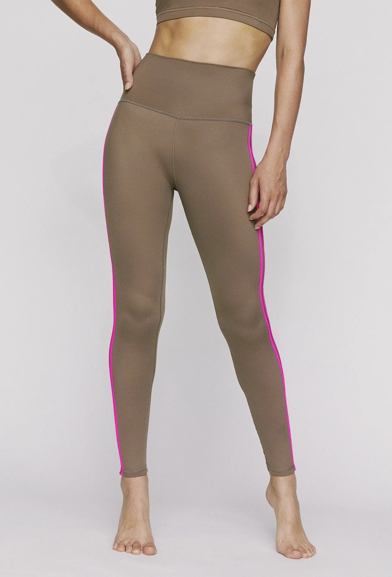 Double Stripe Leggings Sandstorm - Neon Pink